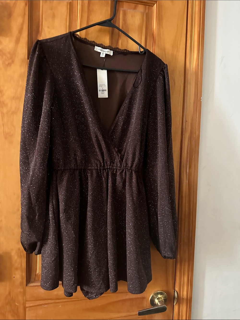 Francesca's Collections Brown Long Sleeve Sparkle Dress